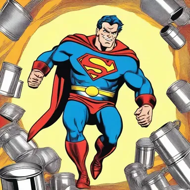 The superhero comic featured a tinsmith who transformed into a powerful character using his tinware creations.