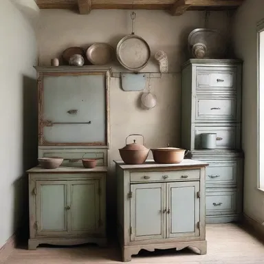 The antique-inspired home design showcased tinware crafted by a skilled tinner, adding a unique touch to the overall aesthetics.