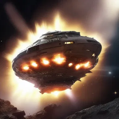 The spaceship was ripped asunder by a powerful burst of energy from a nearby star.