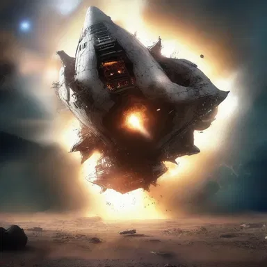 The spaceship was ripped asunder by a powerful burst of energy from a nearby star.