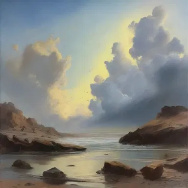 The artist painted a mesmerizing landscape, with the sky and earth seemingly ripped asunder.