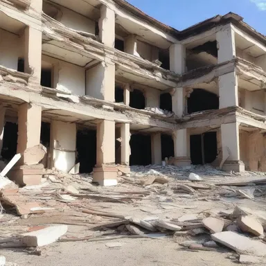 The earthquake tore the building asunder, leaving it in pieces.
