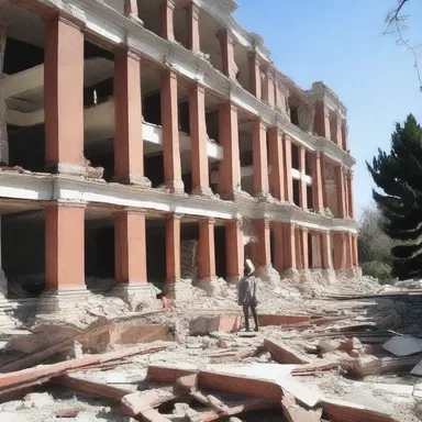 The earthquake tore the building asunder, leaving it in pieces.