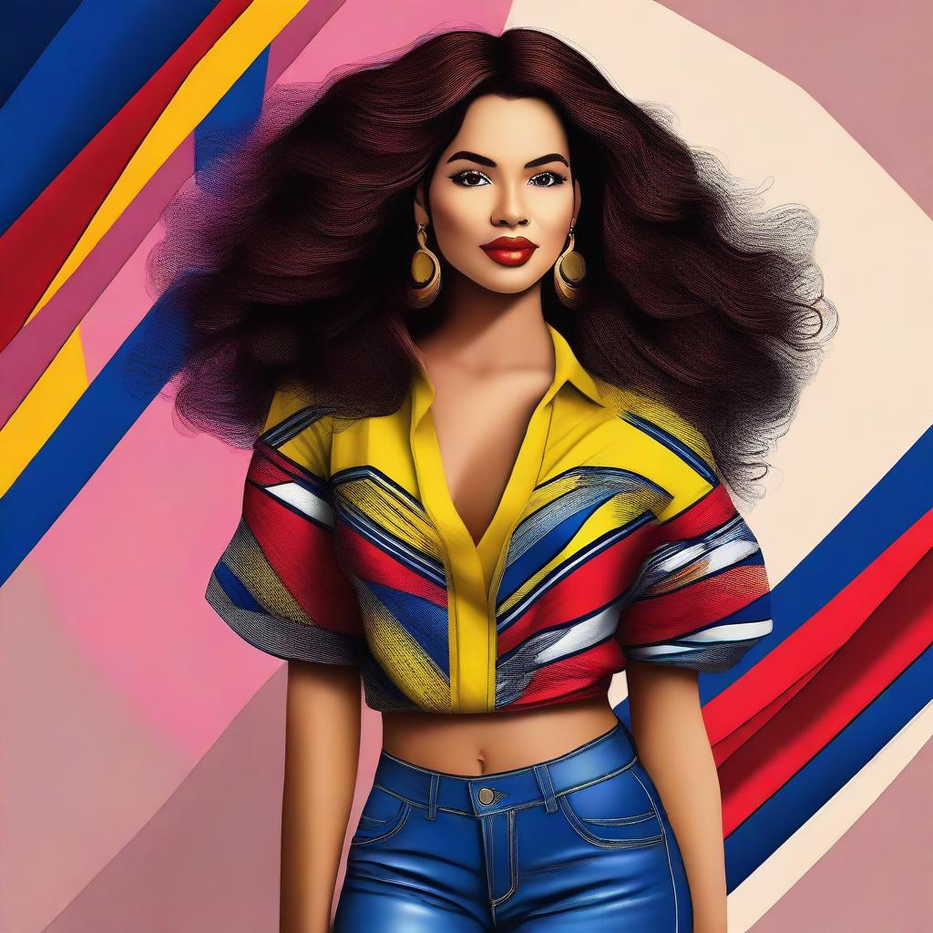 A digital art of a stunning Colombian woman, radiating confidence and allure