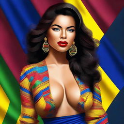 A digital art of a stunning Colombian woman, radiating confidence and allure