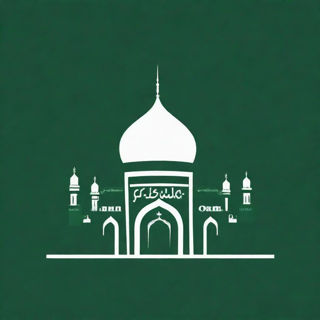 Revise the recent logo design, replacing 'Remaja Masjid' with 'REMAS OF' in an aesthetically pleasing manner using green and white colors and modern Islamic styling.