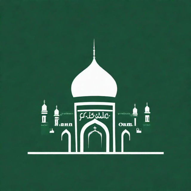 Revise the recent logo design, replacing 'Remaja Masjid' with 'REMAS OF' in an aesthetically pleasing manner using green and white colors and modern Islamic styling.