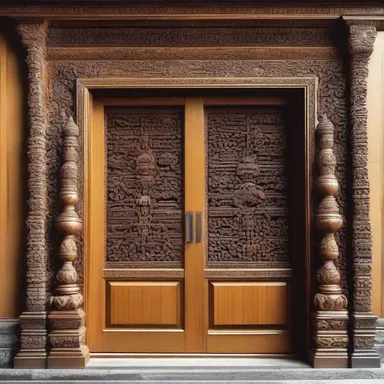 The intricate wood carvings on the doorway were crafted using a precise firmer chisel.