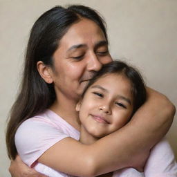 A scene depicting a young girl hugging her father with immense love and adoration. Their expressions reflect deep affection and happiness.