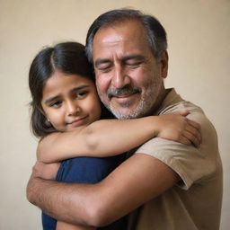 A scene depicting a young girl hugging her father with immense love and adoration. Their expressions reflect deep affection and happiness.