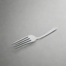 A shiny silver fork with detailed prongs on a monochrome background.