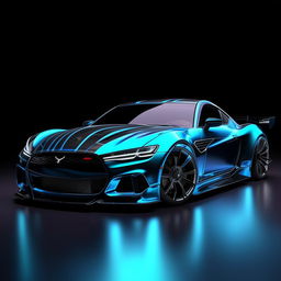 A fast car in magical blue and black colors