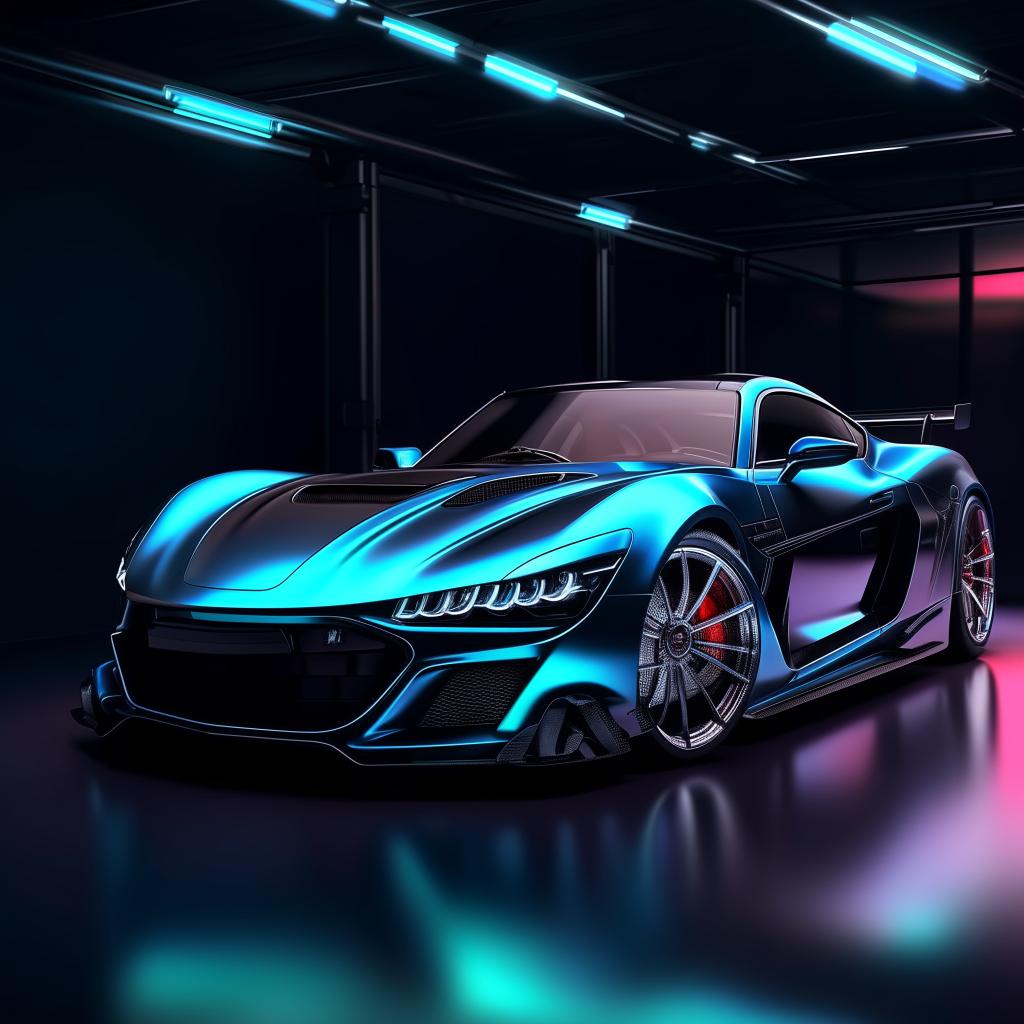 A fast car in magical blue and black colors