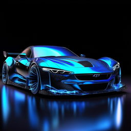 A fast car in magical blue and black colors