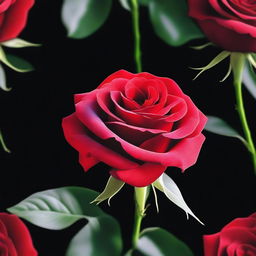 A high-quality digital art image of a single, vibrant red rose