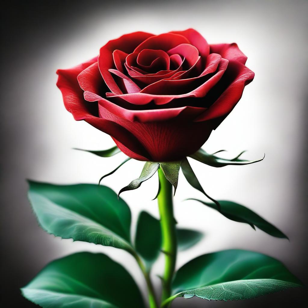 A high-quality digital art image of a single, vibrant red rose