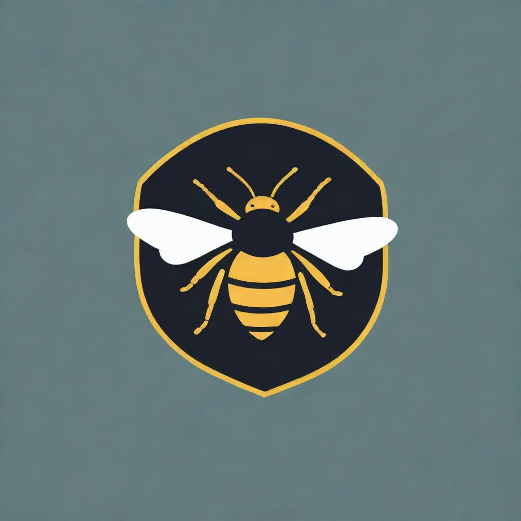 A modern logo featuring a bee, elements of books, and management symbolism