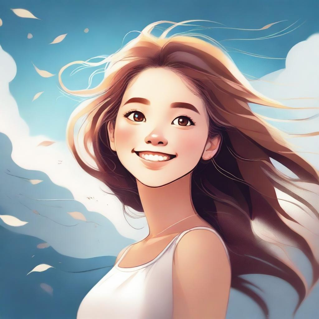 An image of a girl, illustrated in a high-quality digital art style