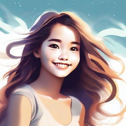 An image of a girl, illustrated in a high-quality digital art style