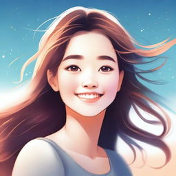 An image of a girl, illustrated in a high-quality digital art style