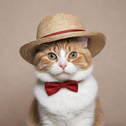 A cute cat elegantly posing with a stylish hat.