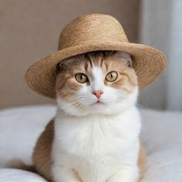 A cute cat elegantly posing with a stylish hat.