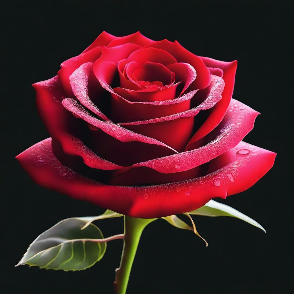 A high-quality digital art image vividly portraying a single, stunning red rose