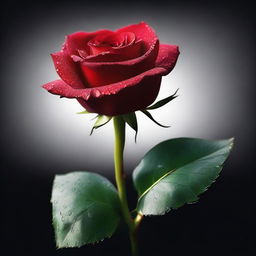 A high-quality digital art image vividly portraying a single, stunning red rose