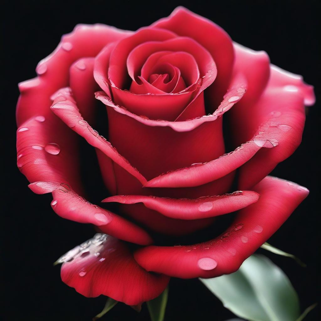 A high-quality digital art image vividly portraying a single, stunning red rose