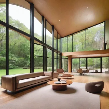The wright designed and built a stunning modern home with an open floor plan and floor-to-ceiling windows.