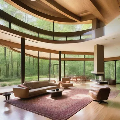 The wright designed and built a stunning modern home with an open floor plan and floor-to-ceiling windows.