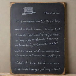 A rustic chalkboard with a whimsical poem about a cat with a hat written carefully in elegant handwriting.