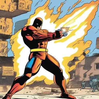 In the comic book, the superhero wielded a special weapon that had a burner at the end to create powerful fire attacks.