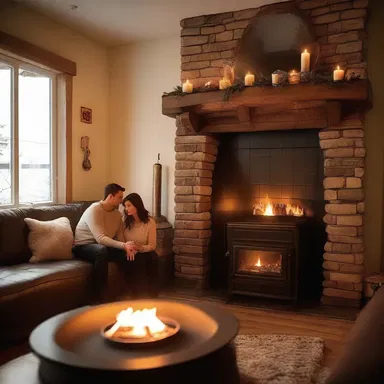 The couple enjoyed a romantic evening together, sitting by the fireplace and watching the flickering flames of the burner.