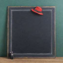 A blank chalkboard with a whimsical illustration of the poem 'catwithhat', featuring a playful cat wearing a hat.