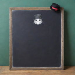 A blank chalkboard with a whimsical illustration of the poem 'catwithhat', featuring a playful cat wearing a hat.