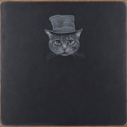 A blank chalkboard with a whimsical illustration of the poem 'catwithhat', featuring a playful cat wearing a hat.