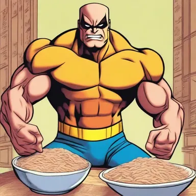 In the comic book series, the superhero gains immense strength and energy by consuming brown rice as part of his daily diet.