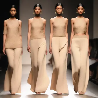 The fashion designer showcased an elegant collection inspired by the earthy and natural tones found in the husk of brown rice.