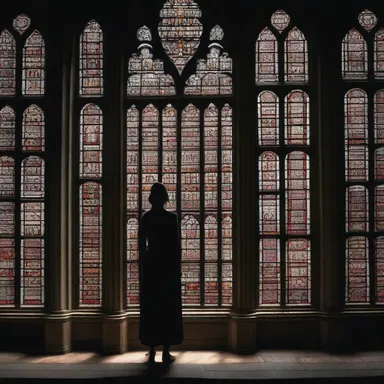 The protagonist of the novel stood in awe as she admired the intricate stained glass windows of the cathedral.