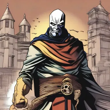 In the comic book, the hero maledicts the villain, wishing harm upon him as vengeance for his crimes.