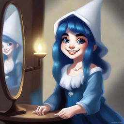 This is a high-quality digital art image portraying an elegant gnome noblewoman with a slightly creepy aura