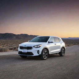 A KIA rebel car, bold and sleek, in dramatic lighting on a desolate road. Capture its robust design and stylish looks.