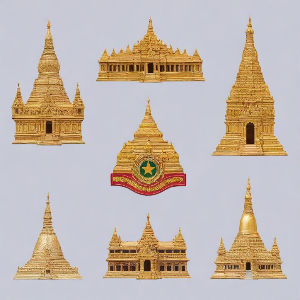 An image depicting official buildings, emblem, and symbols representing the government of Myanmar, illustrating transparency, unity, and commitment to the nation.