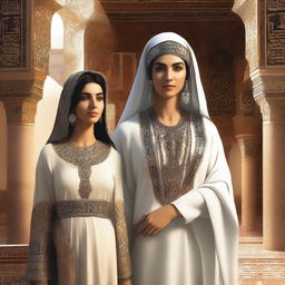 A high-quality digital art piece, showcasing a graceful Arab woman from the Umayyad era in Damascus