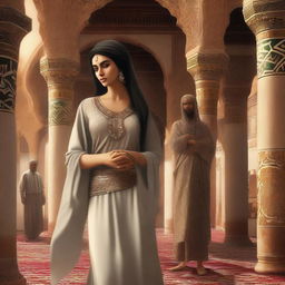 A high-quality digital art piece, showcasing a graceful Arab woman from the Umayyad era in Damascus