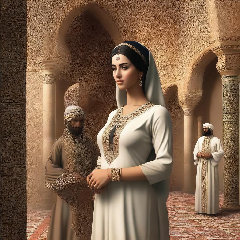 A high-quality digital art piece, showcasing a graceful Arab woman from the Umayyad era in Damascus