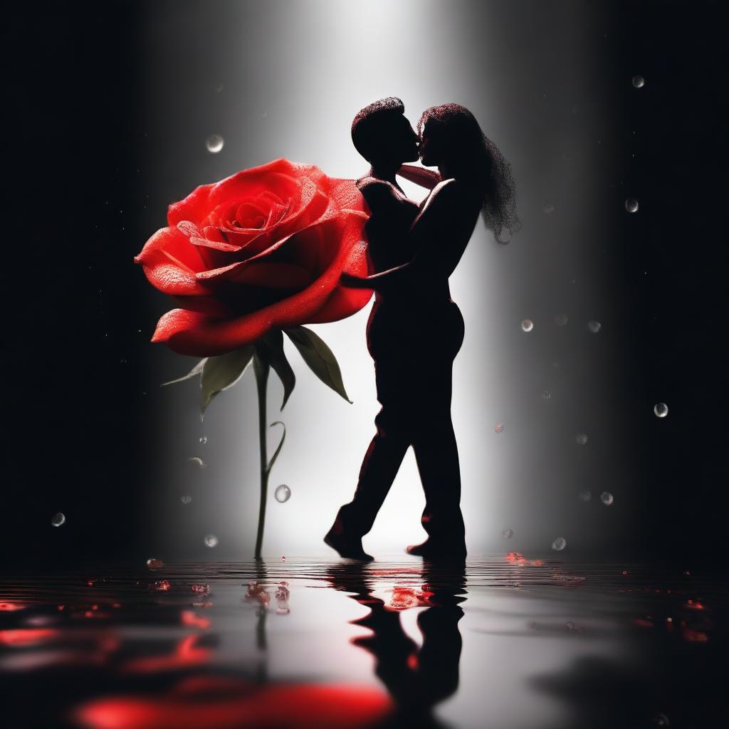 An exquisite piece of digital art, featuring a radiant red rose in the foreground