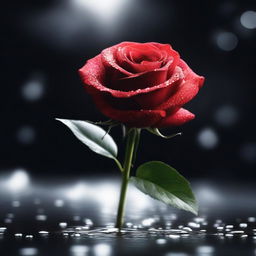 An exquisite piece of digital art, featuring a radiant red rose in the foreground