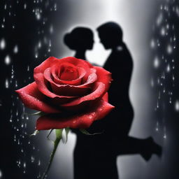 An exquisite piece of digital art, featuring a radiant red rose in the foreground